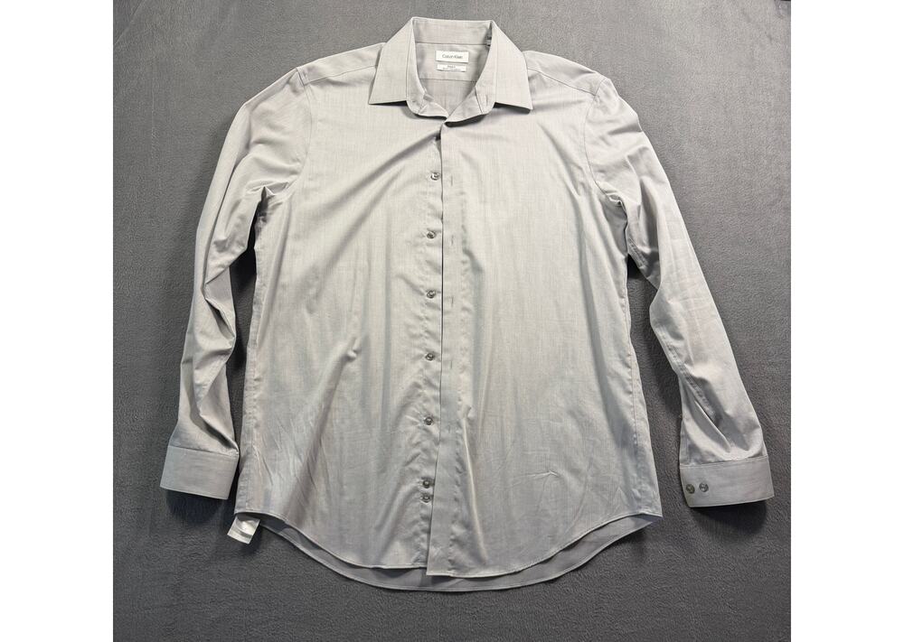 Calvin Klein Dress Shirt Mens Large Grey Slim Fit Long Sleeve Button Up Solid